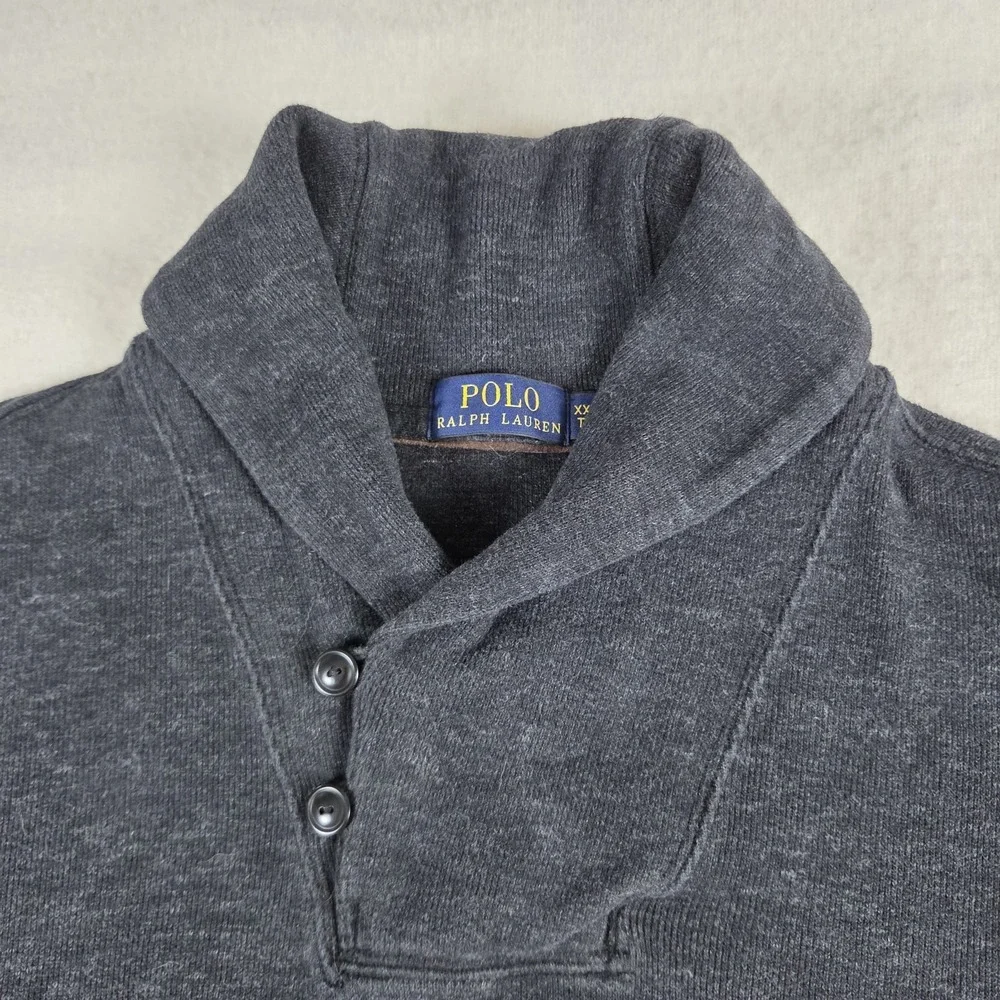Vtg Polo Ralph Lauren Button Shawl Neck Sweater Mens XXL Charcoal Dark Gray